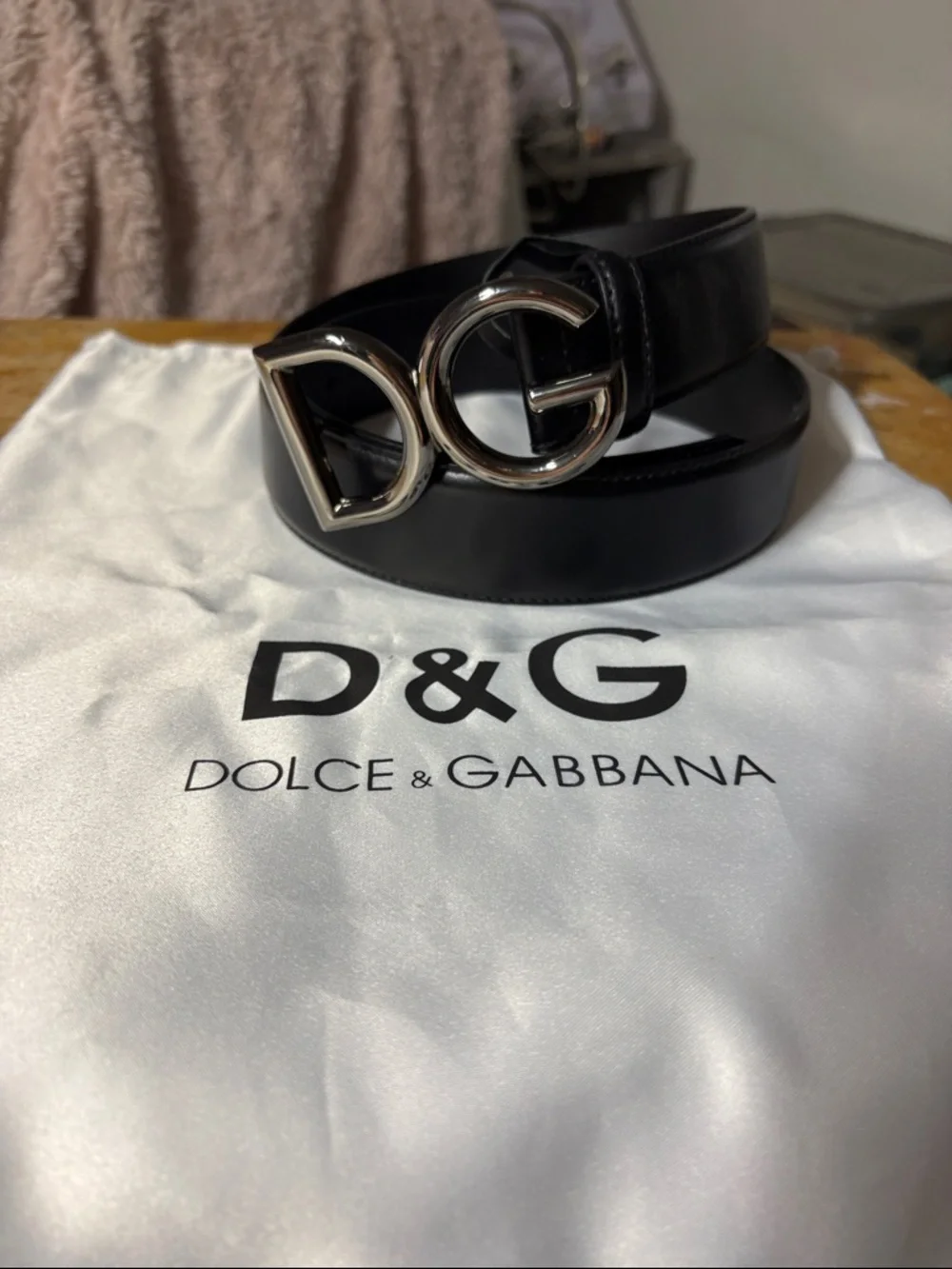 Dolce & Gabbana Black Leather Belt with Silver DG Buckle - Picture 1 of 5